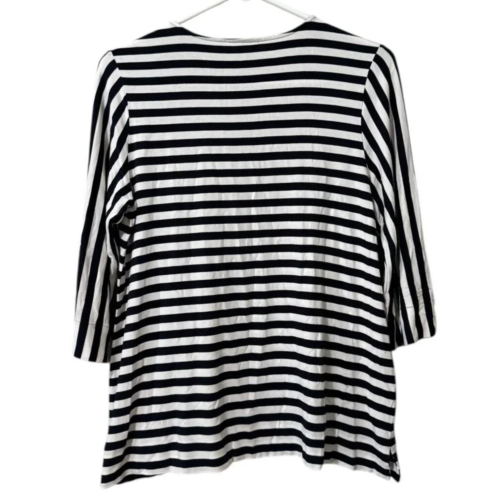 J Jill Wearever Collection Women Size Small Striped 3/4 Sleeve‎ Shirt Stretch